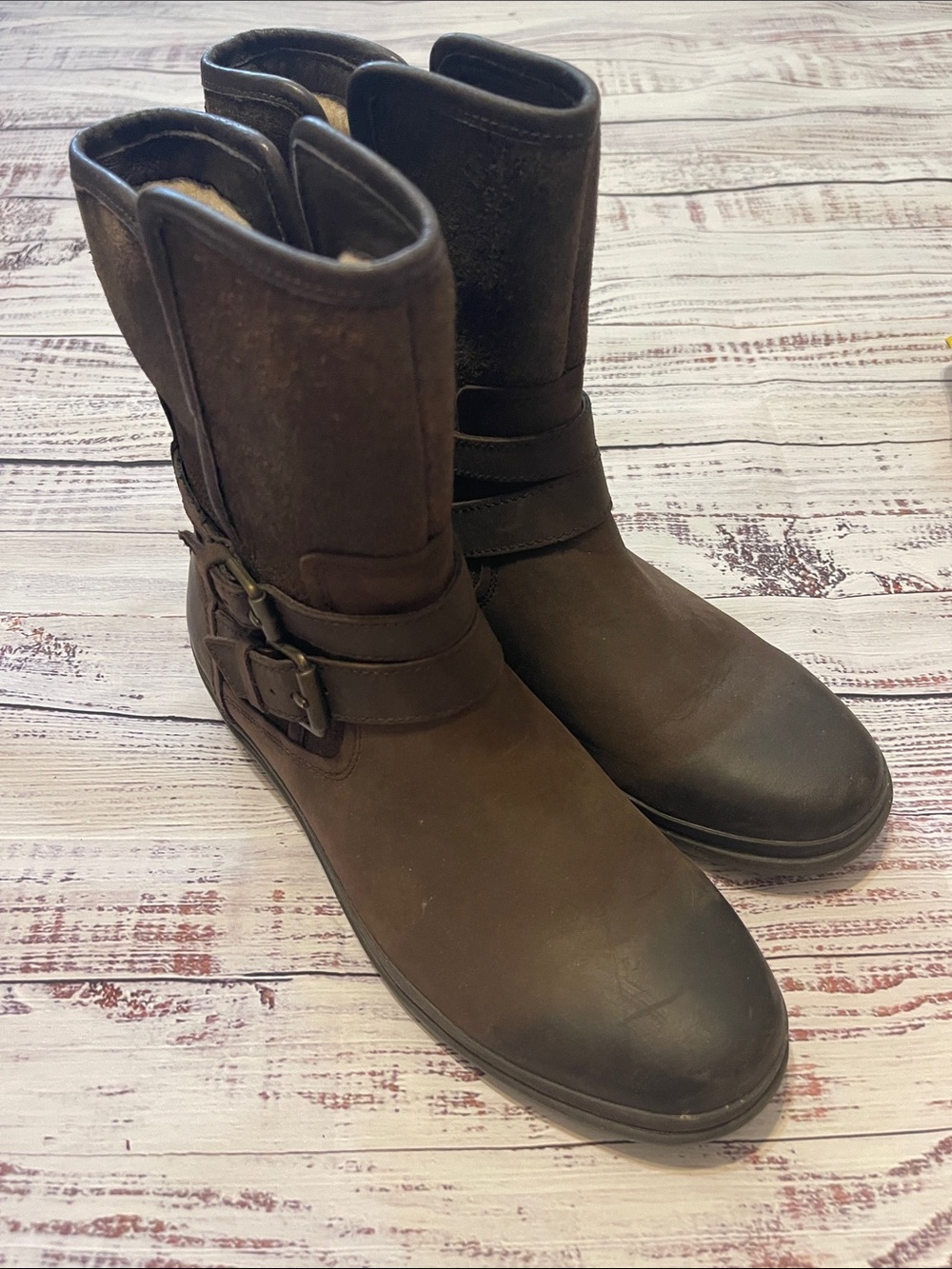 UGG Women's Dark Brown Mid-Calf Buckle Moto Boots